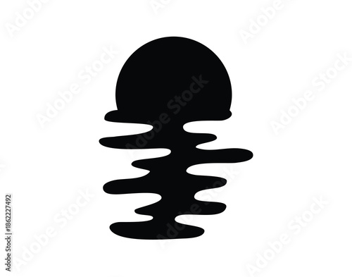 sun silhouettes icon. Vector template sun reflection in water. Sunset and waves reflection.