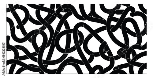 Abstract black and white seamless pattern with tangled rounded lines texture background modern art