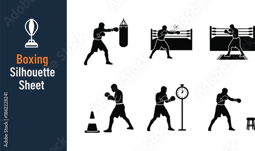Boxing training and fighting silhouette Sheet