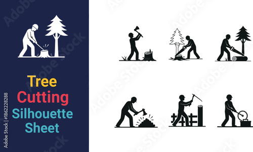 Lumberjack and wood cutting silhouette Sheet