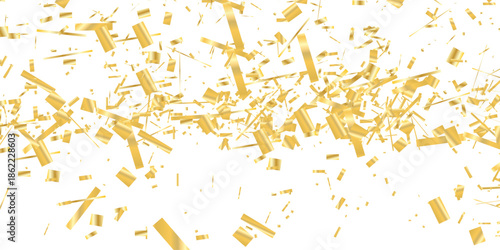  vibrant and celebratory scene with gold confetti scattered  on a white background  and elegant atmosphere for events	