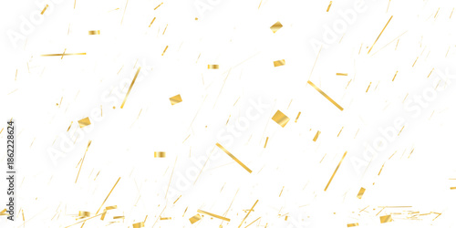 Golden Confetti Spirals Fall Over White Background for Celebration, Party, or Festive Event.