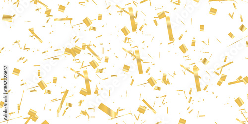 Golden Confetti Spirals Fall Over White Background for Celebration, Party, or Festive Event.
