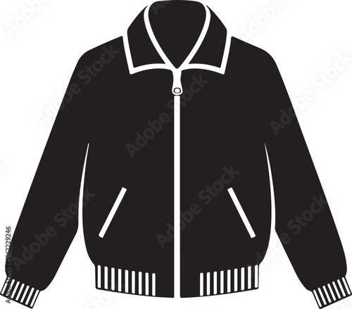 Black Bomber Jacket with White Trim and Zipper Detail