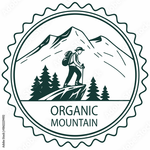 Flat Vector Organic Mountain Badge Logo for Adventure Camping and Nature Conservation