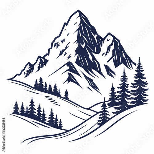 Snow Peak Mountain Minimalist Icon for Alpine Adventure, Winter Sports and Outdoor Nature Branding