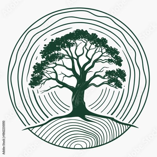 Modern Concentric Tree Ring Logo Design for Environmental Heritage and Sustainable Wood Industry