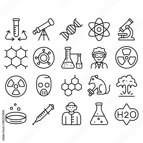 Science and laboratory icons for research and education materials