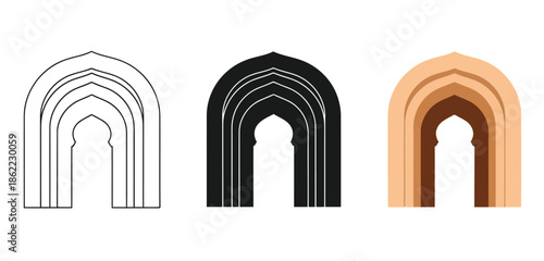 Modern Arch Architecture Vector Collection for Islamic Architecture, Worship Spaces and Religious UI Design