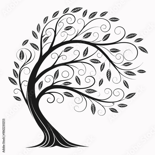 Linear Wind Tree Icon, Modern Graphic Representation of Forestry and Environmental Protection