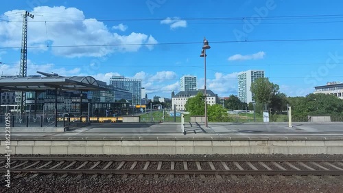 Interior Perspective Of Commuter Train Braking Before Entering Mainline Terminal, Dresden, Germany