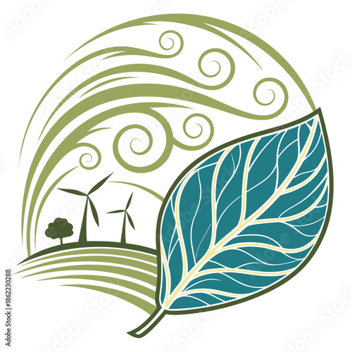 Swirling Leaf and Air Motion Icon, Concept for Bio-Energy and Ecological Natural Solutions