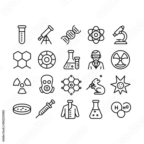 Science and laboratory icons for educational and research purposes