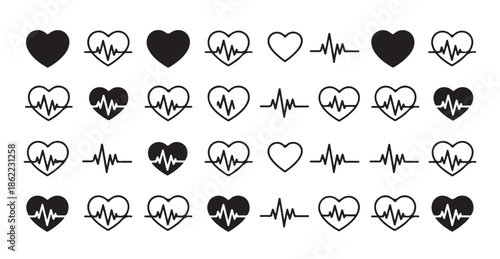 Wedding ring and love heart icons set collection of engagement symbols for marriage design