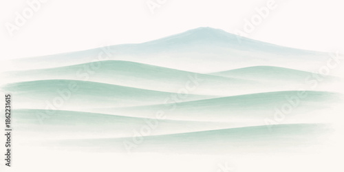 Abstract blue landscape background featuring snow covered mountains and wavy vector curves with mist and light design