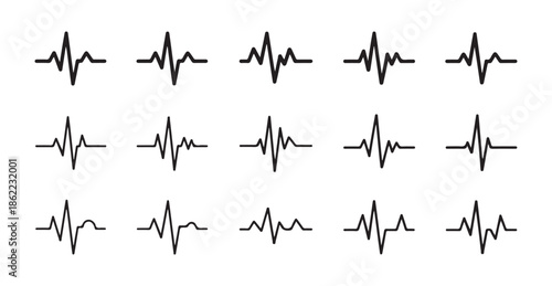 Electrocardiogram waveform lines on white background collection set