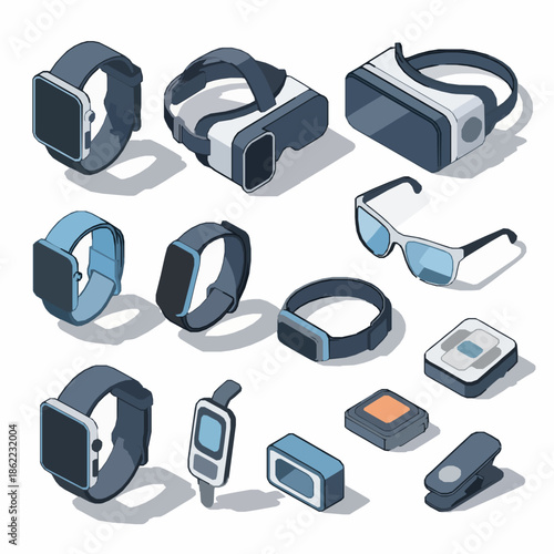 Isometric Wearable Technology Vector Illustration Set