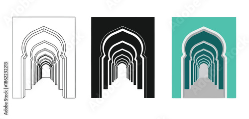 Modern Arch Architecture Vector Collection for Islamic Architecture, Worship Spaces and Religious UI Design