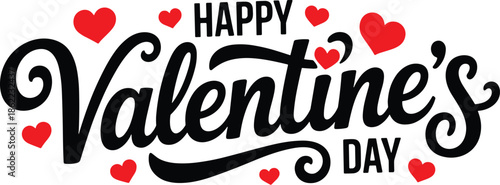 Happy Valentines Day Text with Red Hearts vector illustration EPS file download.
