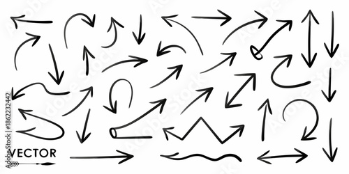 Collection of hand drawn style arrows pointing in various directions vector illustration