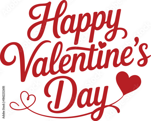 Red cursive Happy Valentines Day text with heart symbols vector illustration EPS file download.
