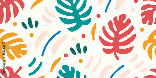 A vibrant colorful tropical leaf pattern on a white background