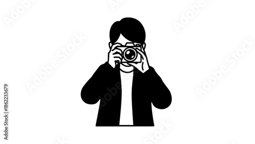 Man taking picture with camera, simple black silhouette