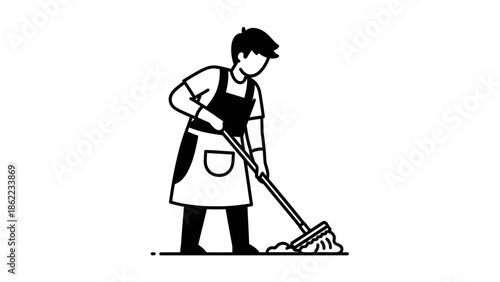 Janitor cleaning floor with mop professionally