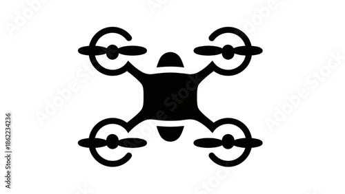 Quadcopter Drone Silhouette Vector Icon in Top View for Aerial Technology Concepts