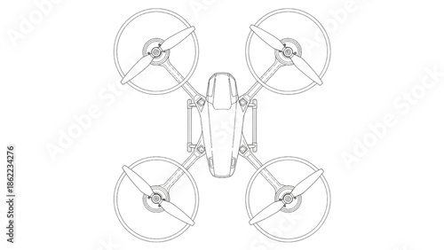 Top View of White Quadcopter Drone Flying Isolated on Transparent Background Technology Illustration