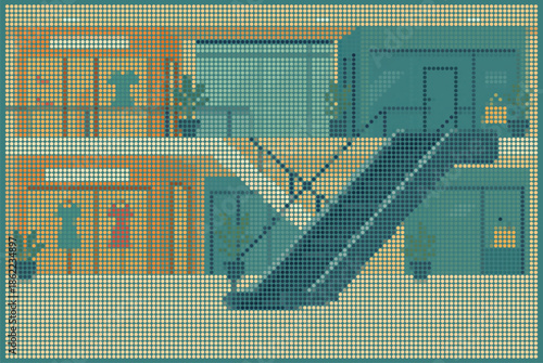 Shopping Mall Interior Architecture Halftone Matrix Poster Art