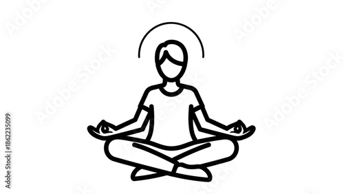 Person meditating in lotus position with halo