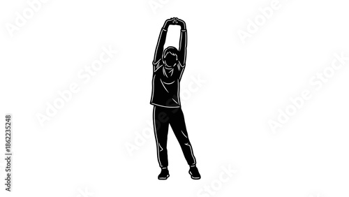 Woman stretching arms up in yoga pose illustration