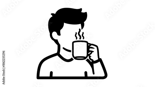Man enjoying hot beverage with coffee or tea