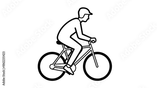 Man riding bicycle illustration in simple black line art