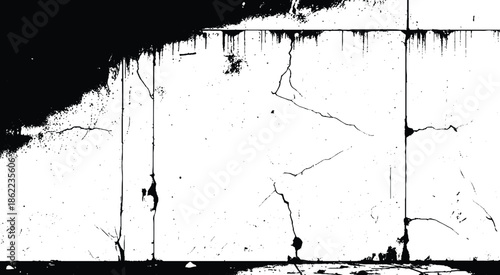 Abstract Black Crack Lines Texture. Distressed Cracked Wall Background