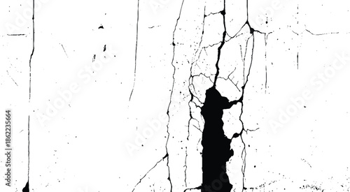 Weathered Cracked Concrete Background. Black Crack Lines on White Texture