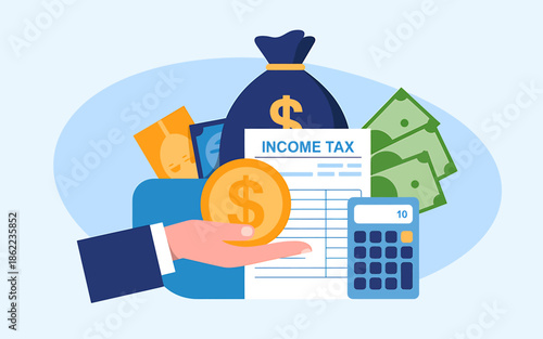 Income Tax Calculation with Money and Calculator