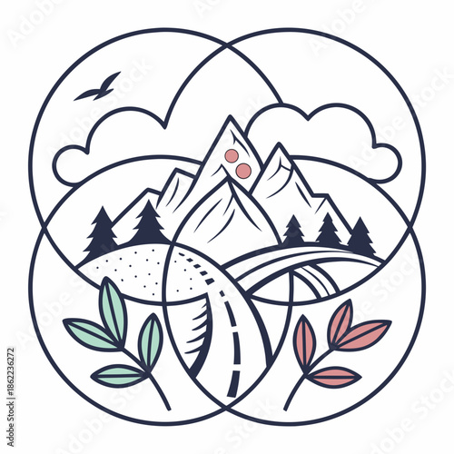 Cloud and Mountain Overlap Logo Design for Eco Travel and Outdoor Adventure Concepts