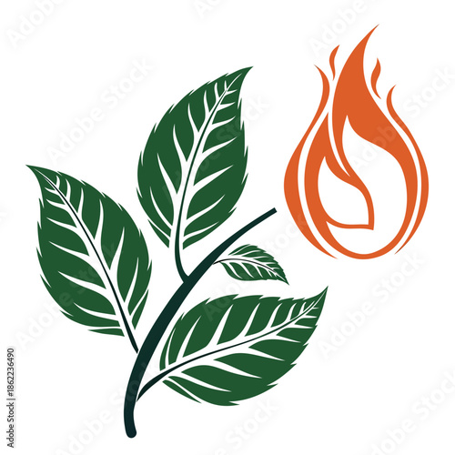Natural Energy Concept Leaf and Flame Hybrid Logo for Biofuel and Sustainable Heating Brands