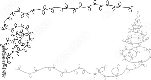 Festive outline of twinkling decorative lights forming a frame and a stylized Christmas tree shape