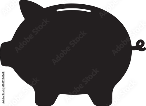 Black silhouette of a classic piggy bank with a curled tail and coin slot on a white background vector