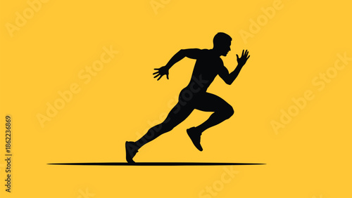 Silhouette of a man running on a yellow background