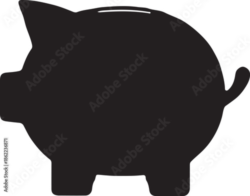 Black silhouette of a classic piggy bank with a coin slot on a white background vector illustration