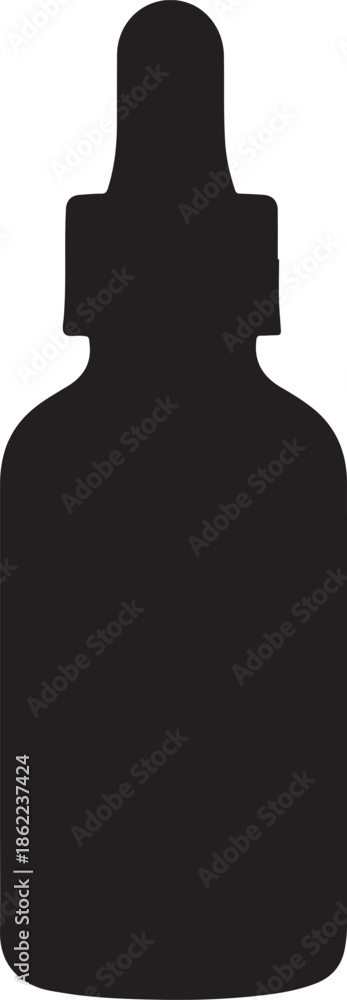 Obraz premium Black silhouette of a dropper bottle with a cap on a white background liquid