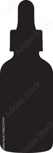 Black silhouette of a dropper bottle with a cap on a white background liquid