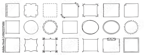 Doodle thin line frame border set. abstract empty line shapes hand drawn style frames. 