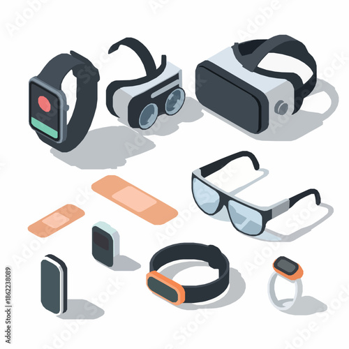 Isometric Space Exploration Gear Vector Illustration Set