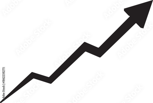 Black silhouette of a jagged upward trending arrow on a white background vector illustration