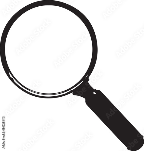 Black Silhouette of a Magnifying Glass on a White Background search find